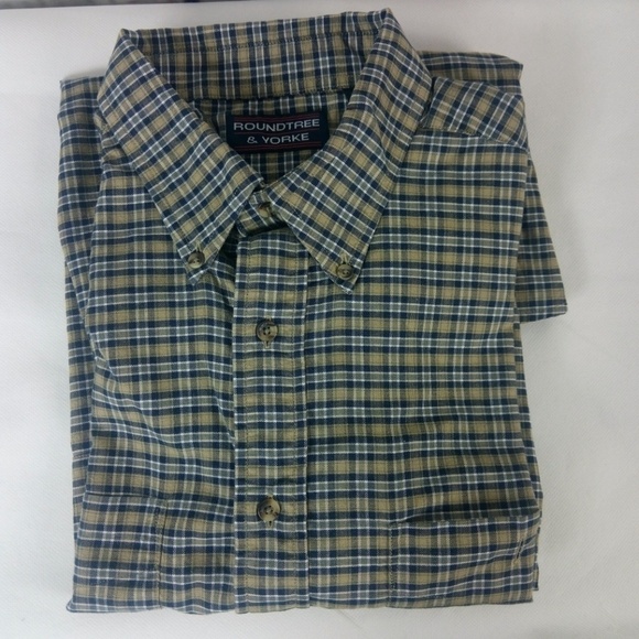 Roundtree & Yorke Green Plaid Button Down Shirt L - Picture 6 of 6